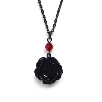 Black Rose Gotický Náhrdelník s Červené Guľôčky, Viktoriánskej Prívesok, Gotický Šperky, Romantické Valentine Darček pre Priateľku, Alternatívne