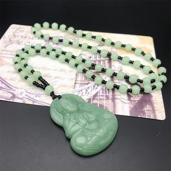 Maitreya Budha Prírodný Zelený Náhrdelník Prívesok Čínsky Ručne vyrezávané Kúzlo Smiať, Šperky, Módne Amulet Darčeky pre Ženy Muži