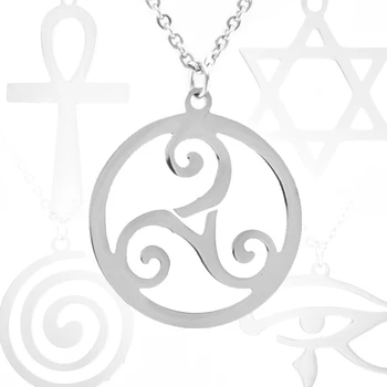 Mix Náboženský symbol Triskele,keltic Uzol,David hviezda,Ankh,kríž,Horus oko,Ježiš,Trident,lauburu,Hamsa Nehrdzavejúcej ocele náhrdelník