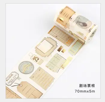 70 mm Vintage Európska zlatá fólia lístok výhonky dekorácie washi pásky urob si sám plánovač scrapbooking maskovacia páska lech