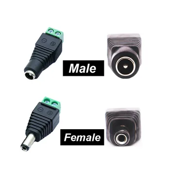 Žena Muž DC Konektor 5,5 mm x 2.1 mm Konektor Napájania Adaptér Pripojte Konektor Kábla Pre LED Pásy Bezpečnostné Kamery