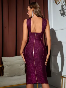Ženy Módy Sexy Dizajnér Iskrivý Fialová Bodycon Obväz Šaty 2022 Dámske Elegantné Midi Celebrity Večer Party Šaty