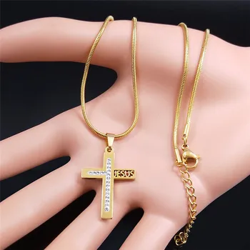 2022 Kríž Crystal Nehrdzavejúcej Ocele Malé Náhrdelníky Zlatá Farba Katolícka Ježiš Reťazca Šperky, Náhrdelníky bijoux acier XH8027S05