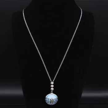 2022 Moonstone Nehrdzavejúcej Ocele Vyhlásenie Náhrdelník pre Ženy Buddha Lotus Joga Reťazca Náhrdelník Šperky collier femme N20282