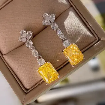 Huitan Žltú Cubic Zirconia Visieť Náušnice Ženy Svadobný Obrad Strany Estetické Náušnice Temperament Elegantné Šperky