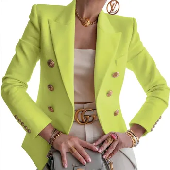 Kabát Na Jeseň Elegantné Pevné Tenký Dlhý Rukáv Žena Sako Office Dámske Sako Outwear Ženy Sako Dvojité Breasted Sako