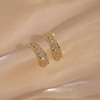 14K Zlata Plátovaného Elegantný, Jednoduchý Štýl Geometrické Stud Náušnice pre Ženy AAA Kubický Zirkón Jemné Šperky, Diamantové Náušnice
