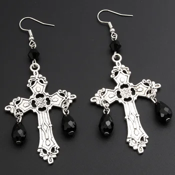 Gotický Punk Cross Čierne Korálky Náušnice Temné Umenie Ježiš Náboženské Visieť Náušnice Pre Alternatívne Dievča Darčeky DIY Ručne vyrábané Šperky