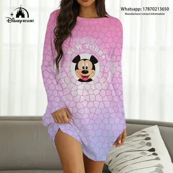 Nové Boho Mickey a Minnie Anime Tlač Domov Šaty Značky Disney Jeseň Fashion Bežné Sexy Party Dámy oblečenie pre voľný čas 2022
