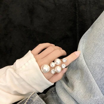 Elegantný Retro Nadrozmerná Multi Pearl Prstene Pre Ženy Lady Lesklé Crystal Drahokamu Nepravidelný Kórejský Kúzlo Krúžok Svadobné Šperky