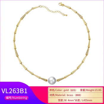 ZHUKOU perlový náhrdelník pre ženy AAA zirkón kužeľ prívesok charms ručné náhrdelník 2023 trend mosadz šperky veľkoobchod VL263