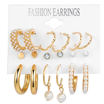 Náušnice 2022 Nové Vykladané Pearl Náušnice Pre Ženy, Tvorivé Francúzske Retro Zlaté Náušnice Nastaviť Earings Módne Šperky Veľkoobchod Boho