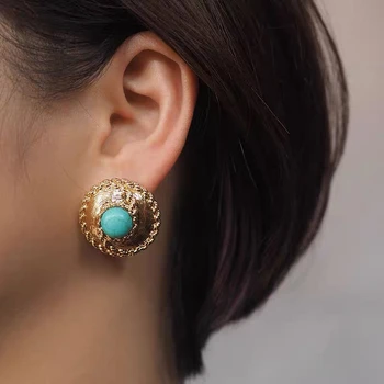 HUANZHI francúzsky Elegantný Modrý Kameň Pearl Zlatá Farba Piercing Okrúhle Náušnice pre Ženy 2022 Nový Dizajn Strany Ženské Šperky ピアス