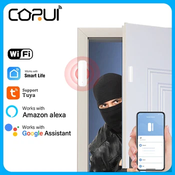 CoRui Tuya Smart WiFi Dvere na okienka Snímačov Snímač Dvere Otvorené / Zatvorené Detektory Kompatibilný So Alexa Domovská stránka Google Smart APP Život
