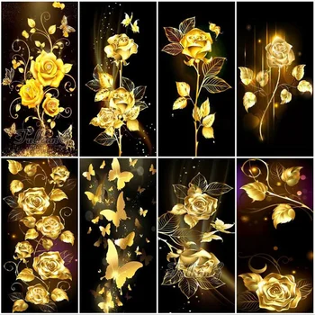 FULLCANG Zlaté abstraktné rose motýľ veľký diamant maľovanie cross stitch súpravy diy celej mozaiky výšivky domova FG1341