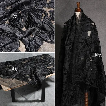 Trojrozmerné Štruktúry/Black Chorým, Kvet Transformácie Organza Gázy Svadobné Šaty Originálne Dizajnérske Textílie