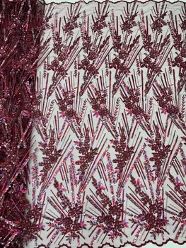Červená francúzsky Flitrami Čipky Textílie Nigérijský Čipky 2022 Korálky Výšivky Oka Textílie, Čipky Korálkové Afriky Svadobné Čipky Textílie KCD2206