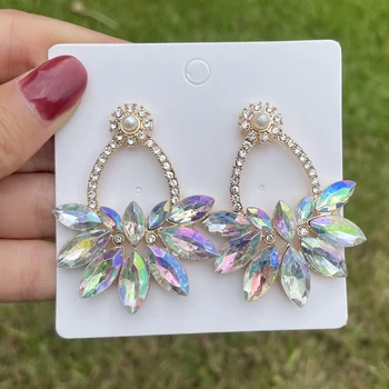 Vedawas Módne Multicolor Crystal s Pearl Flower Drop Náušnice Pre Ženy Lesklé Drahokamu Šperky, Svadobné Doplnky Strany