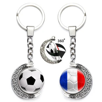 Svetové Vlajky Futbal Keychain Otočná Kovové Obojstranný Sklo Cabochon Mesiac Prívesok Keyring Futbal Milenca Fanúšikov Darčeky Francúzsko veľká BRITÁNIA