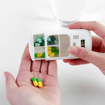 Mini Prenosné Tablety Pripomienka Okno Plastové Časovač Box Týždenný Medicíny Organizátor Budík Boxy Pilulku Box pilulku prípade pilulku kontajner