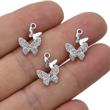 10Pcs Strieborné Pozlátené Crystal Motýľ Kúzlo Prívesok na Šperky, Takže Náhrdelníky Náušnice DIY Príslušenstvo Zistenia Plavidlá