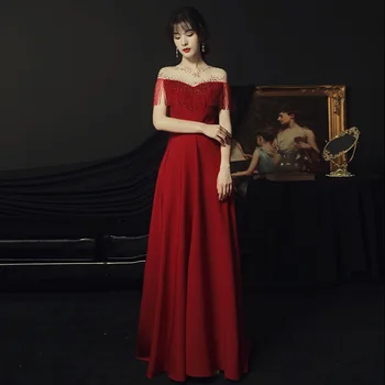 2022 Nové Svadobné Šaty Dlhé Večerné Šaty Šaty Zapojenie Večerné Šaty Červené Víno Strany Večerné Šaty