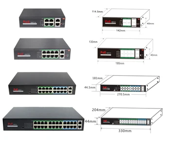 Jeatone 250m 4/8/16/24+2-port Rozšíriť Ethernet Splitter Switch s 8-Porty PoE+2-Uplink 10/100Mbps pre IP kamery/ Video interkom