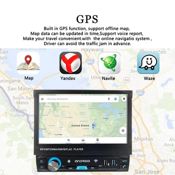 Autorádio 1 Din Bluetooth 7 Palcový FM Carplay 3 USB, Android Zrkadlo Odkaz MP5 Prehrávač, GPS Navigáciu, WIFI Elektrické Sklápateľné Obrazovke
