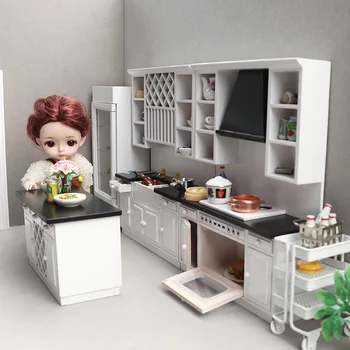 1:12 domček pre bábiky domček pre bábiky mini nábytok, moderná kuchyňa micro scény biele kuchynské skrinky tri-dielna sada