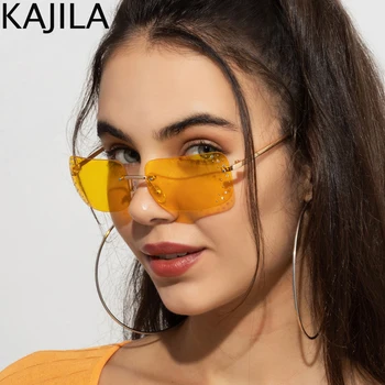 Bez obrúčok Obdĺžnik slnečné Okuliare Ženy 2022 Luxusná Značka Crystal Frameless Slnečné Okuliare pre Dámy Slnečník Okuliare Okuliare UV400