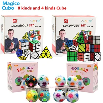 Moyu Qiyi Magic Cube Nastaviť 2x2x2 3x3x3 4x4x4 Profissional Skosenie Vzdelávacie Pyramídy Rainbow Loptu Cast Potiahnuté Megaminx Kocky Nastaviť Hračka