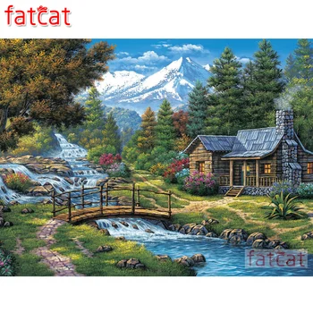FATCAT 5d diy diamond maľovanie na Sneh horské rieky vodopád chata scenérie plné námestie kolo vŕtačky diamantové výšivky predaj AE2257