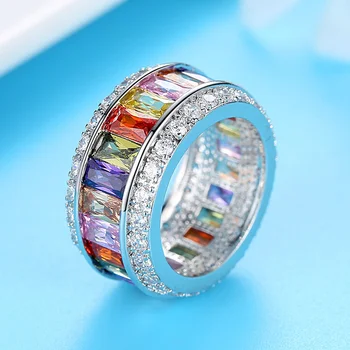 Luxusné dámske Temperament Farebné Šperky Crystal Zirkón Prstene pre Ženy Osobnosti Tvorivý Kolo Svadobné Zásnubné Prstene