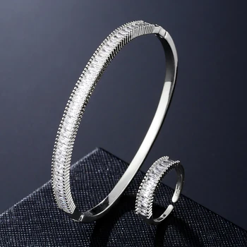 RAKOL Luxusné Čierne Biele Cubic Zirconia Náramok Prstene Sady 2022 Trendy Nastaviteľný Prsteň Náramok Módne Šperky Set pre Ženy