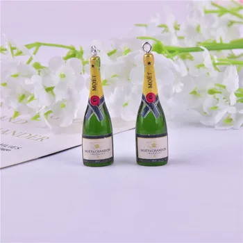 10pcs/pack Moet 3D Alkoholu Fľaša Šampanského Živice Charms Prívesok Náušnice Keychain DIY Módne Šperky Príslušenstvo