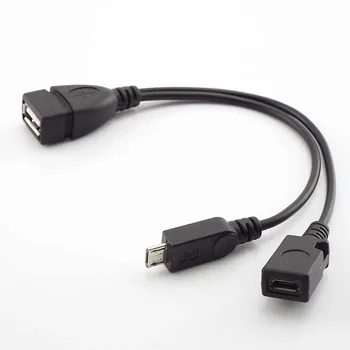 2 v 1, Micro USB OTG Kábel Hosť Moc Y Rozbočovač USB Adaptér na Mirco 5 Pin Samec Samica Port USB OTG Nabíjací Kábel, Čierny Kábel