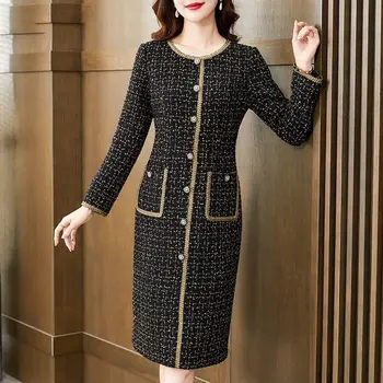 Bežné Estetické, Elegantné Madi Šaty pre Ženy, Zimné Vintage Vytlačené Midi Šaty Bodycon kórejský Módne Luxusné Ženské Oblečenie