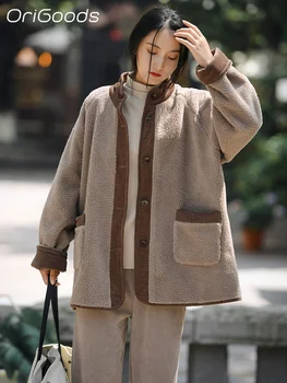OriGoods Obloženie Kabát Ženy Hrubé Teplé Zimné Kabát 2022 Nové Voľné Veľká Veľkosť Fleece Bunda Kórejský Štýl, Módne Oblečenie Značky Q001