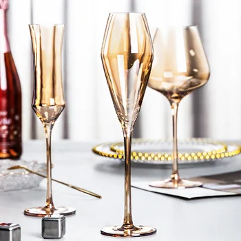 1pcs Nordic Zlaté Bezolovnatý Krištáľové poháre na Víno, Luxusné Amber Ručné Šampanské Poháre Koktail Fire Nastaviť Bar Rodiny Drinkware