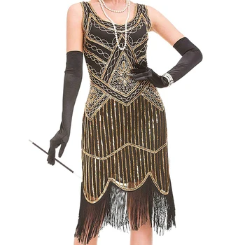 Plus Veľkosť Vintage Svadobné 1920 Deco Veľký Gatsby Sequin Krídlovky Šaty s bez Rukávov 20s Dlho Lemovaný Korálkové Šaty pre Ženy