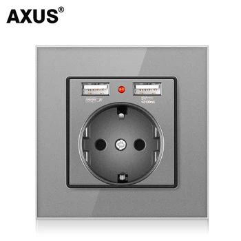 AXUS Stenu dual USB zásuvky napájania AC 110-250V 16A 86mm*86mm zapojte uzemnenie EÚ Štandardné PC Panel smart spálňa pätica LED on/off