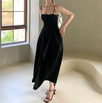 Šaty 2021 jar nové retro high a zmysel podväzky malé čierne šaty harajuku šaty Námestie Golier Rovno HODVÁB
