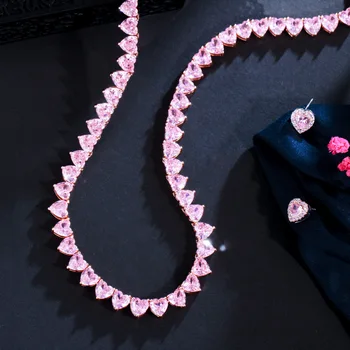 WPB Originálny Dizajn Ružový Diamant Srdce Tenis Šperky Set Šumivé Vysokým počtom atómov Uhlíka Diamant Tenis Náhrdelník Stud Náušnice Ženy