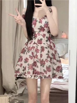 Mini Šaty Žien Oblečenie Kvetinový bez Rukávov Hotsweet Temperament Osobnosti Lete Harajuku S-3XL Trendy Slim Vestidos Estetika