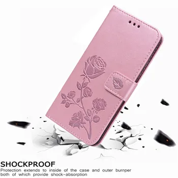Luxusné Kožené Flip Book obal pre Samsung Galaxy A6 Plus 2018 A605 A605F A600F Ruže Kvet Peňaženku Stáť Prípade Kryt Telefónu Taška