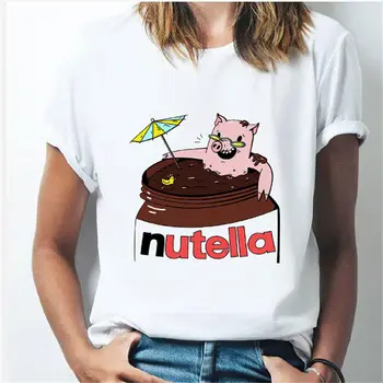 Dámske tričko Nutella Tlač Tričko Kawaii Harajuku Ulzzang Bežné Nadrozmerná T-shirt Grafické Zábava T-shirt kórejský Top Žena