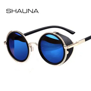 SHAUNA Vintage Ženy Steampunk Retro Povlak Mužov Okrúhle slnečné Okuliare Značky Dizajnér Punk Slnečné Okuliare UV400