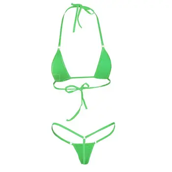 Ženy s uväzovaním za Podprsenku a Nohavičky Bikini Farbou Nízky Nárast Mikro Plavky Dva Kusy Brazílske plavky plážové oblečenie H8WC
