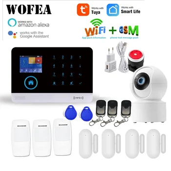 WOFEA Bezdrôtové WIFI, GSM Alarm Systém RFID proti Vlámaniu Bezpečnostná Dotykový LCD Keyboar Tuya Smart & Smartlife APLIKÁCIA Pracovať Alexa & Domovská stránka Google